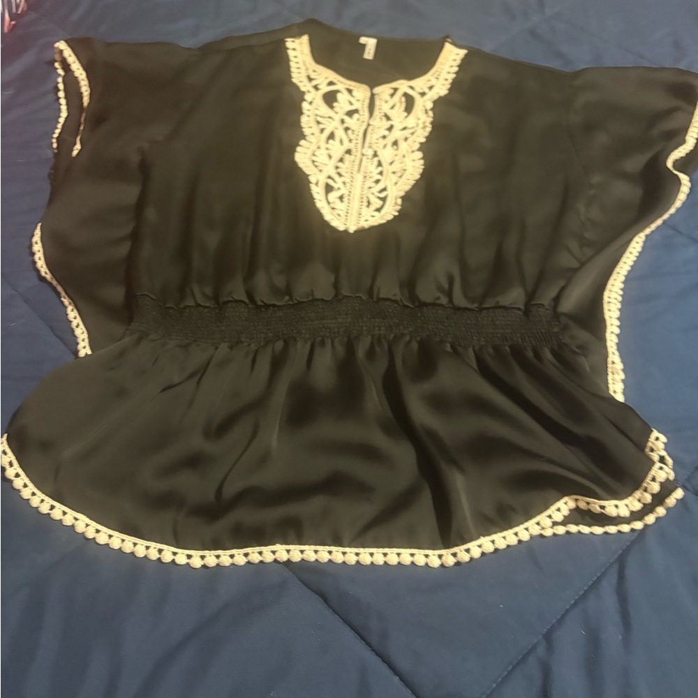 Elegant Black Blouse with Cream Accents